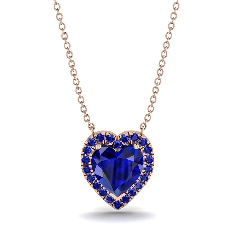 Beautiful Rose Gold Necklaces For Elegant Wear-4.7Ct Sapphire Halo Heart Necklace - Jaylene No. 74