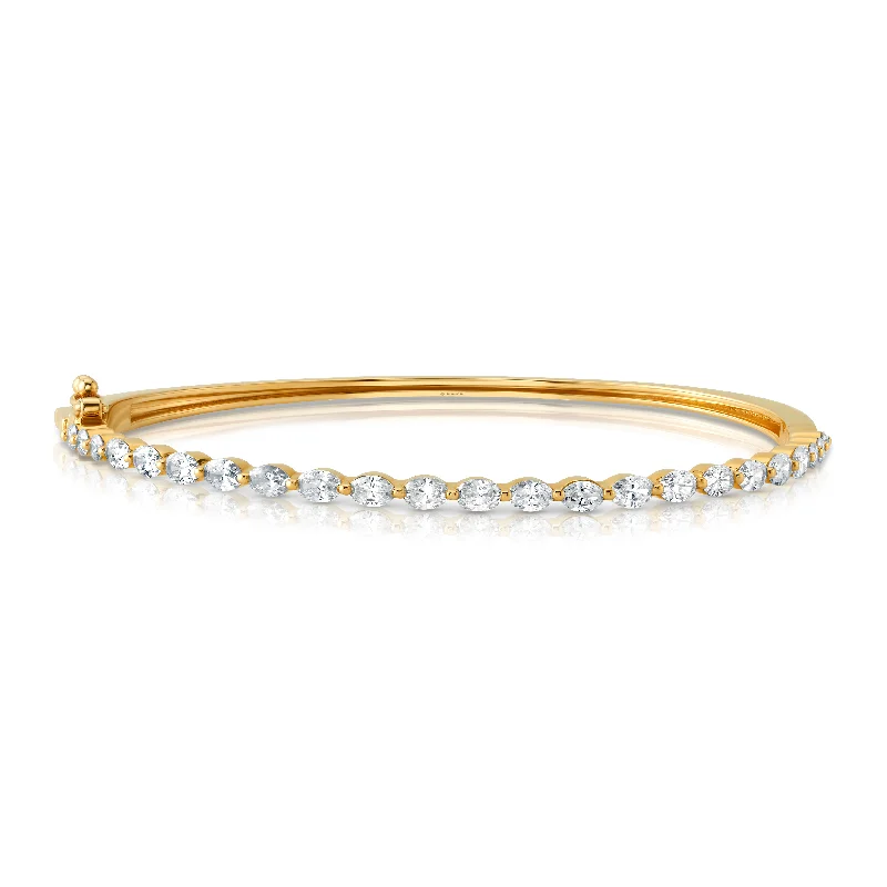 Bangles With Circular Embellishments-OVAL DIAMOND BANGLE, 14kt GOLD