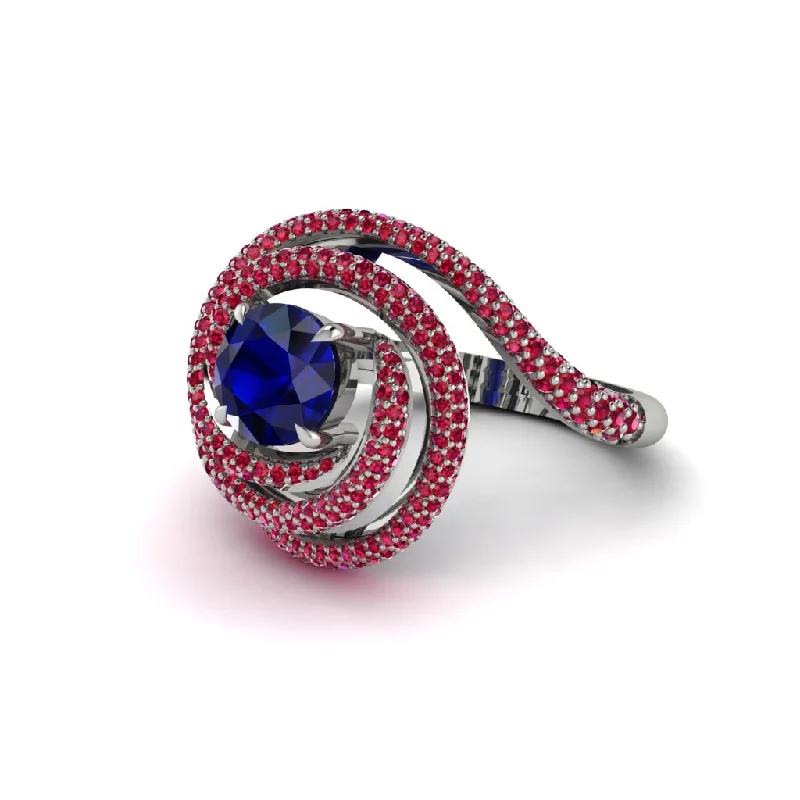 Beautiful Custom Rings For Engagement-Sapphire Double Halo Swirling Engagement Ring - Serena No. 60