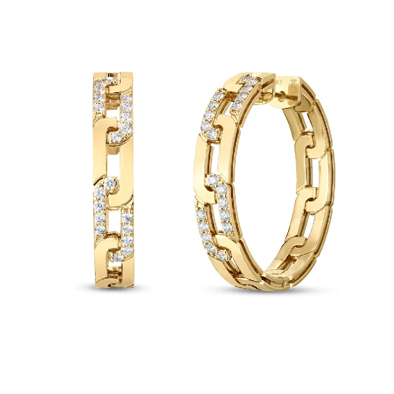 Sparkling Crystal Earrings For New Year-18K Gold Navarra Diamond Chain Link Hoop Earrings