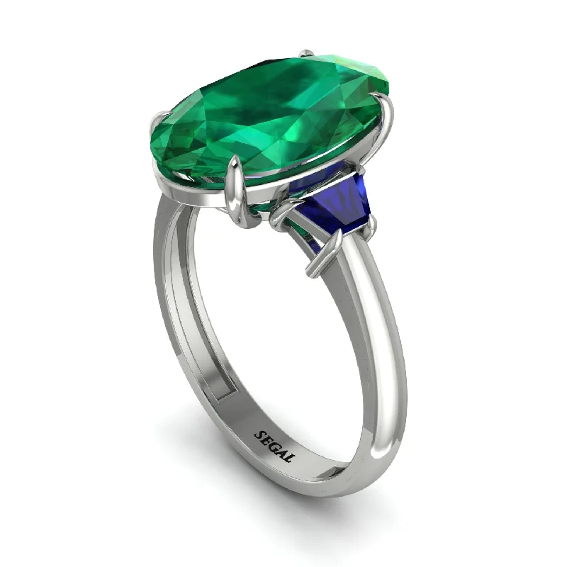 Classic Wedding Rings For Him-Oval-Cut Emerald Three Stone Engagement Ring - Amari No. 66