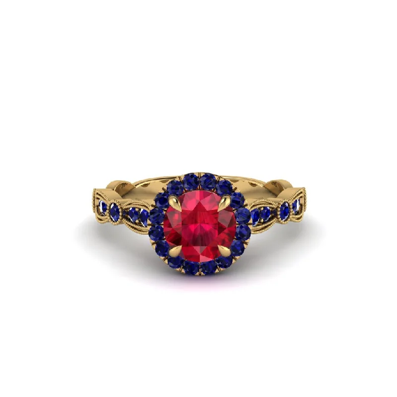 Crystal Cocktail Rings For Elegant Fashion-Round Cut Ruby Radiant Eternity Engagement Ring - Kamryn No. 70