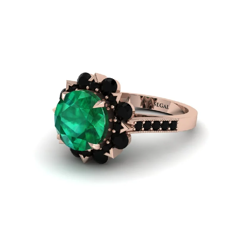 Wedding Bands For Engagement Sets-Emerald Halo Sunburst Engagement Ring - Winter No. 35