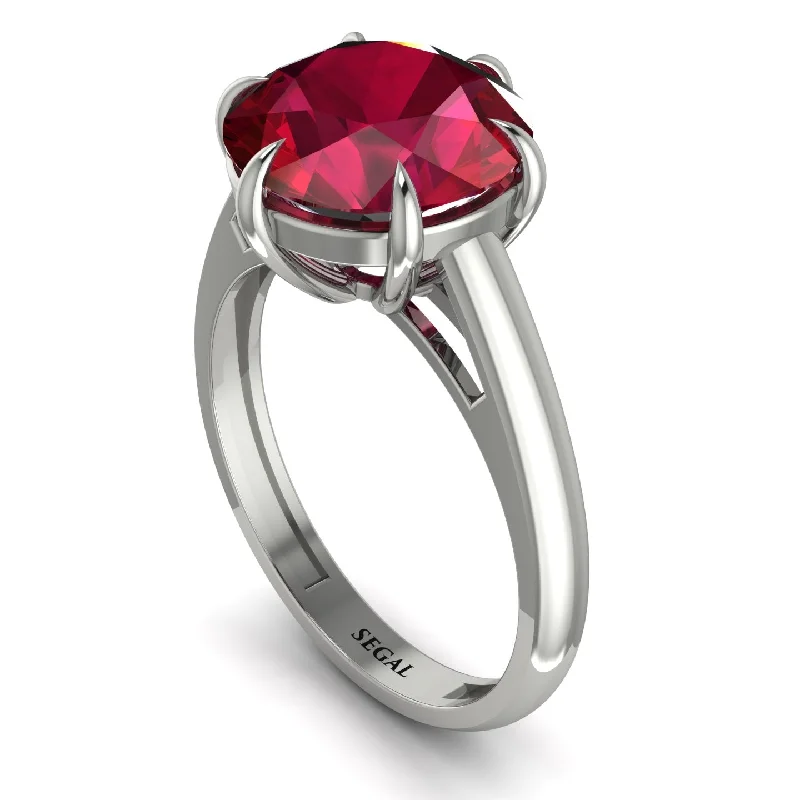 Custom Titanium Rings For Bold Fashion-Round Cut Ruby Solitaire Engagement Ring - Miranda No. 12