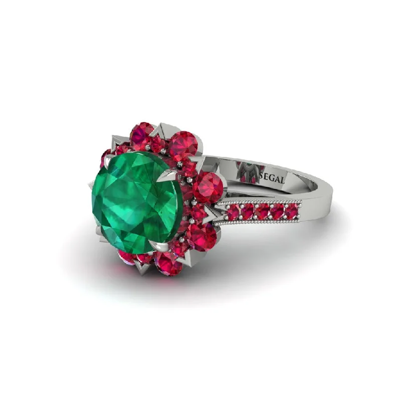 Luxury Diamond Engagement Rings For Brides-Emerald Halo Sunburst Engagement Ring - Winter No. 51