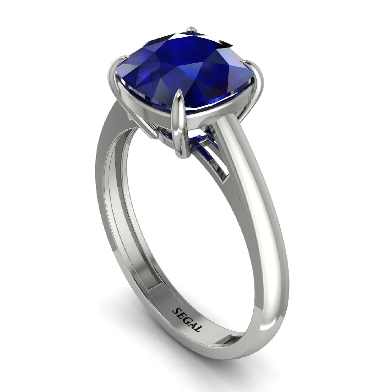 Beautiful Birthstone Rings For Every Month-Cushion Cut Sapphire Solitaire Engagement Ring - Royalty No. 15