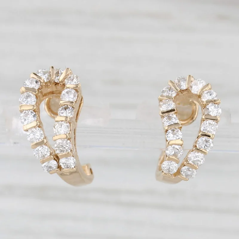 Unique Earrings For Personalized Style-0.75ctw Diamond Paisley stud Earrings 14k Yellow Gold Pierced J-Hook Drops