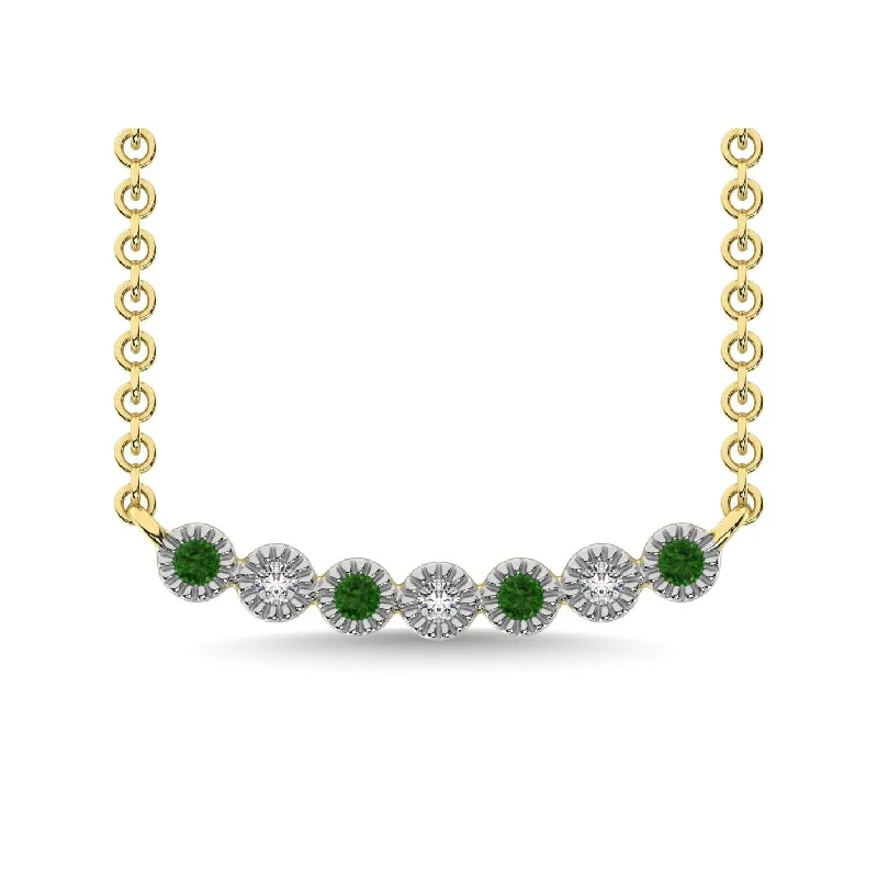 Elegant Chain Pendant Necklaces For Weddings-10K Yellow Gold 1/10 Ctw Diamond & Round Tsavorite Necklace