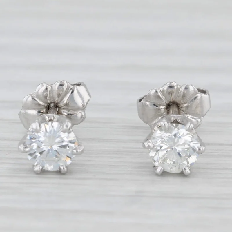 Luxury Diamond Earrings For Weddings-0.90ctw Round Diamond Solitaire Stud Earrings 14k White Gold