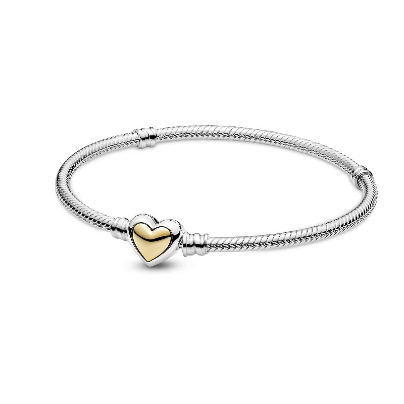 Bracelets For Travel Wear-Domed Golden Heart Clasp Snake Chain Bracelet 599380C00