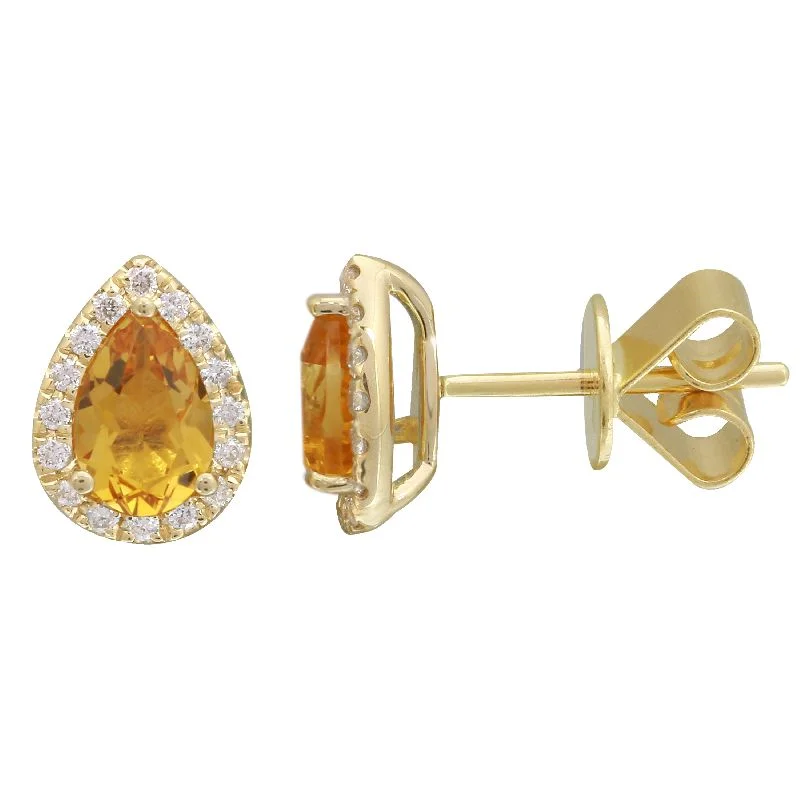 Classic Drop Earrings For Bridal Looks-14k Yellow Citrine  & Diamond Pear Gemstone Earrings