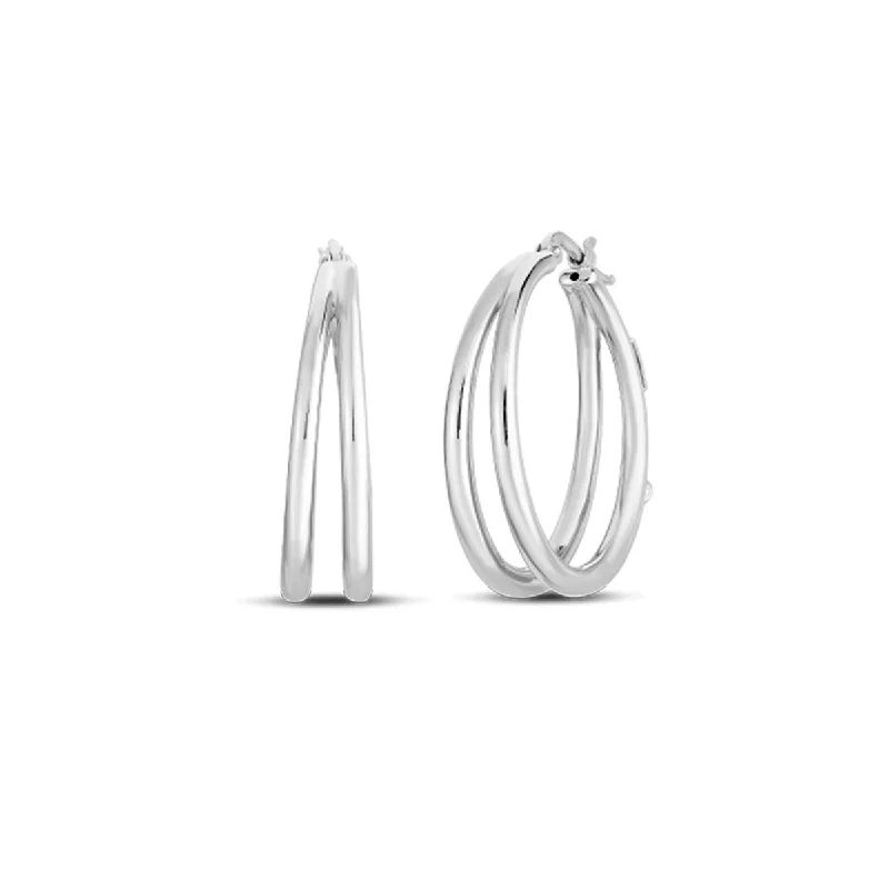 Modern Earrings For Everyday Fashion-18K Graduated 30mm Thin Double Hoop Earrings