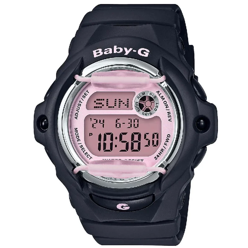 Watches With Layered Design-Casio Women's Quartz Watch - Baby-G Alarm Pink Digital Dial Black Strap | BG169M-1