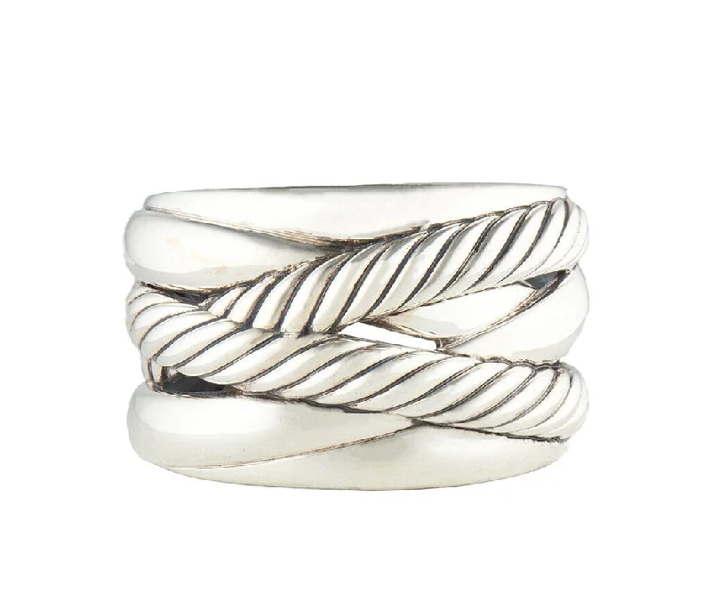 Bracelets With Personalized Art-David Yurman Cable Classic Wide Crossover Cuff Bracelet in Sterling