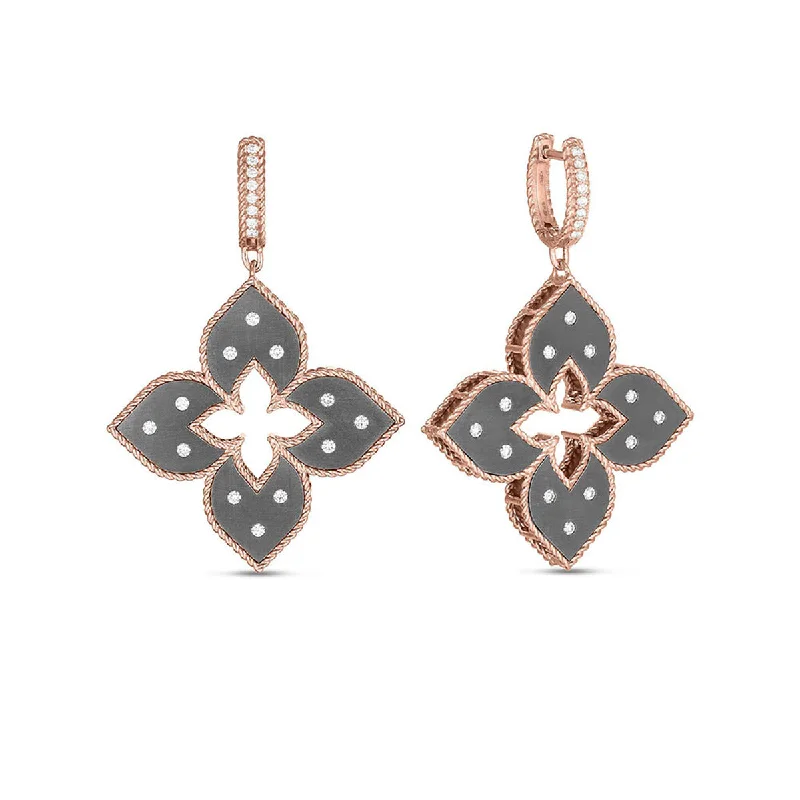 Bold Earrings For Fashionistas-18K Gold Grey Titanium Earrings with Diamonds