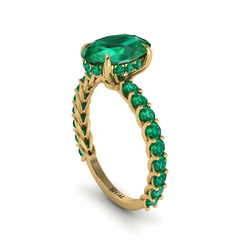 Custom Birthstone Rings For Personalized Jewelry-Oval-Cut Halo Emerald Timeless Elegance Engagement Ring - Kelsey No. 19