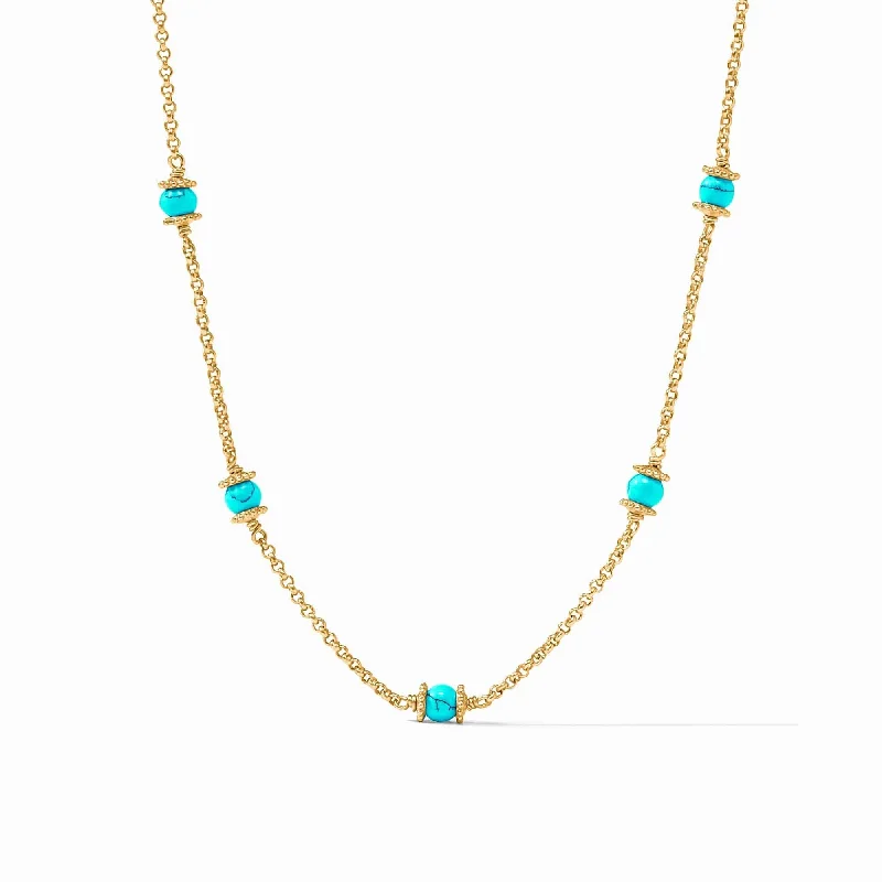 Large Pendant Necklaces For Bold Fashion-Turquoise Blue Hydra Delicate Station Necklace