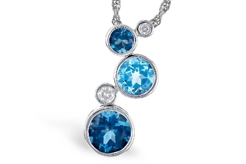 Bold Crystal Pendant Necklaces For Casual Wear-14k White Gold Blue Topaz & Diamond Fashion Necklace by Allison Kaufman