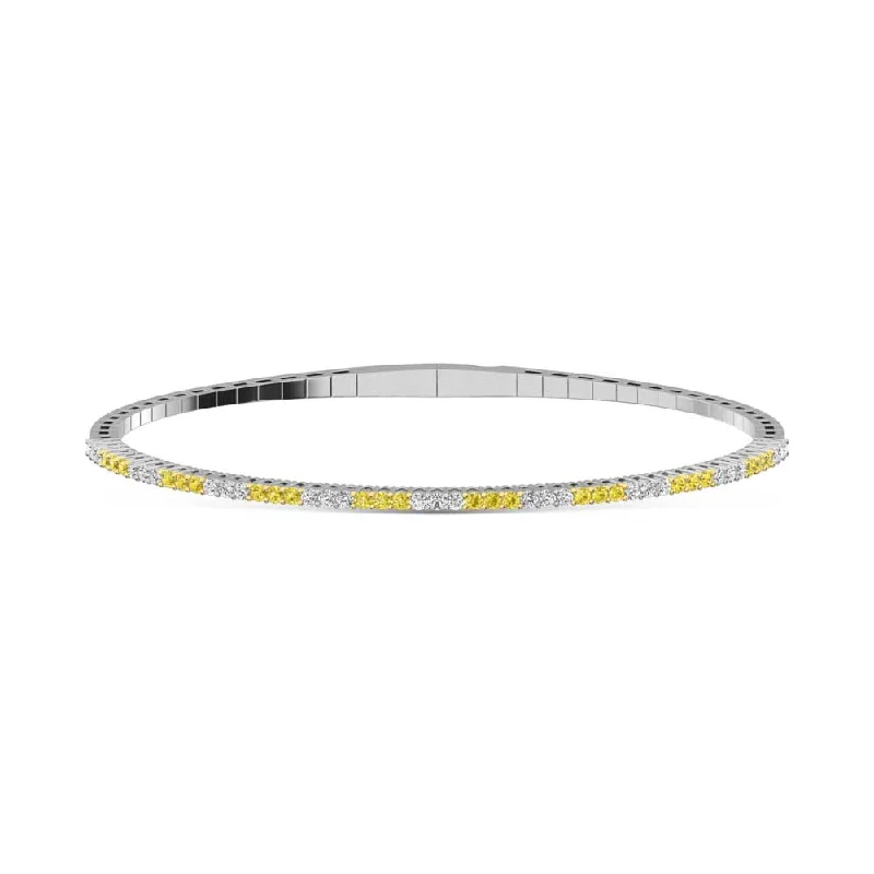 Bangles For Engagement Gifts-14K White Gold  1 Ct.Tw.  Alternate 3 white and 3 Yellow Lab Grown Diamond Bangle