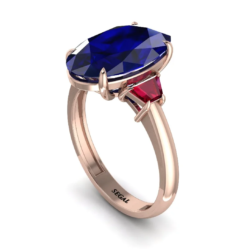 Elegant Rose Gold Rings For Special Occasions-Oval-Cut Sapphire Three Stone Engagement Ring - Amari No. 59