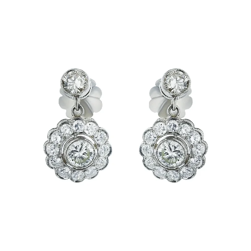 Colorful Earrings For Happy Vibes-1.70-Carat Diamond Platinum Drop Earrings