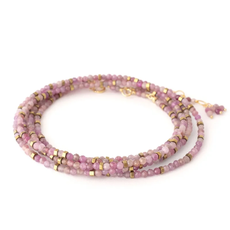 Unique Bar Pendant Necklaces For Modern Fashion-Anne Sportun Multi Pink Ruby Pyrite Beaded Confetti Wrap Bracelet & Necklace 34"