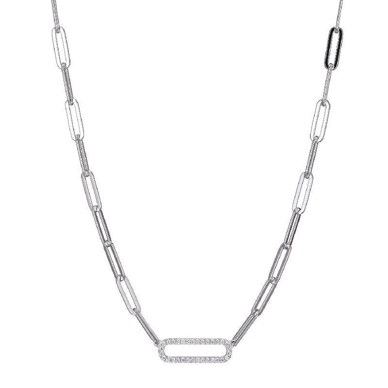 Elegant Layered Necklaces For Brides-Paper Clip Collection Link Necklace, Rhodium Finish