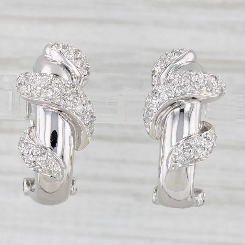 Resin Earrings For Boho Look-0.50ctw Diamond Wrapped J-Hook Earrings 18k White Gold Omega Backs