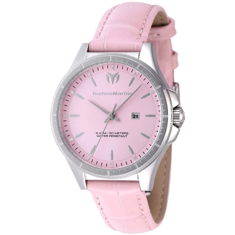 Watches For Festival Fashion-Technomarine Women's Watch - MoonSun Quartz Pink Dial Leather Strap | TM-822041