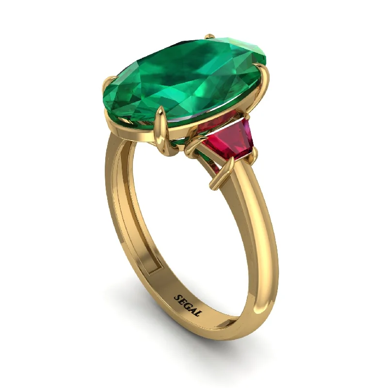 Custom Infinity Rings For Meaningful Gifts-Oval-Cut Emerald Three Stone Engagement Ring - Amari No. 49