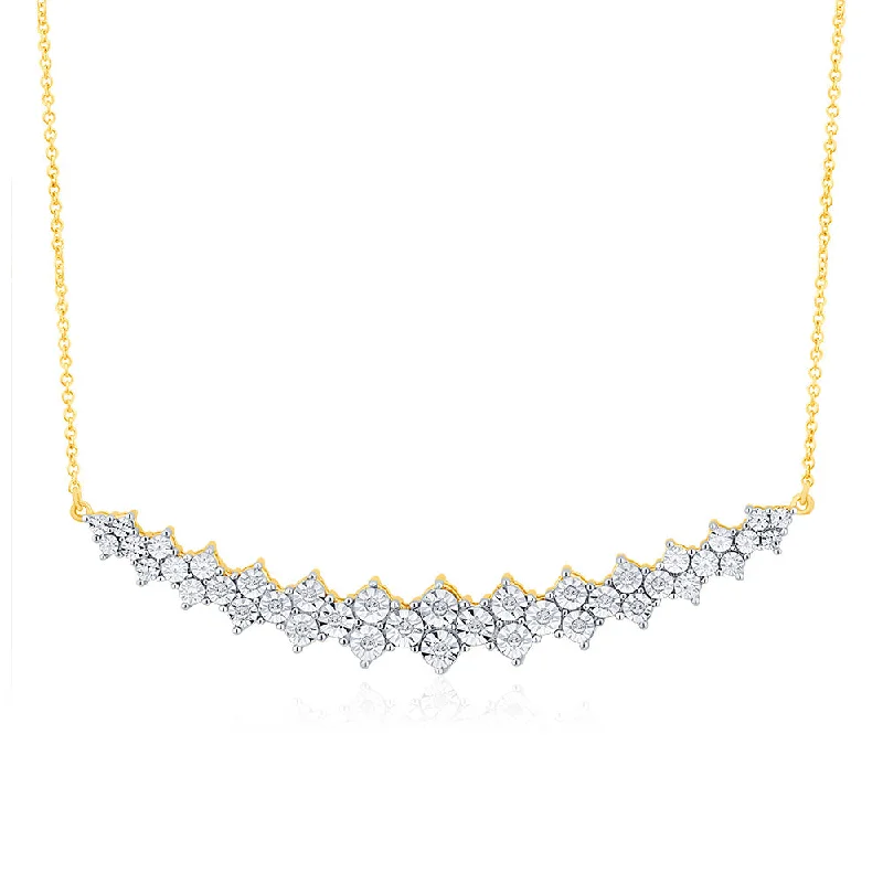 Statement Name Necklaces For Personalized Gifts-9ct Yellow Gold 1/10 Carat Diamond Curved Chain Necklace