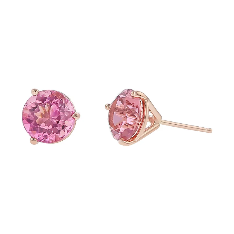 Chic Modern Earrings For Young Women-14K Rose Gold Pink Tourmaline Stud Earrings