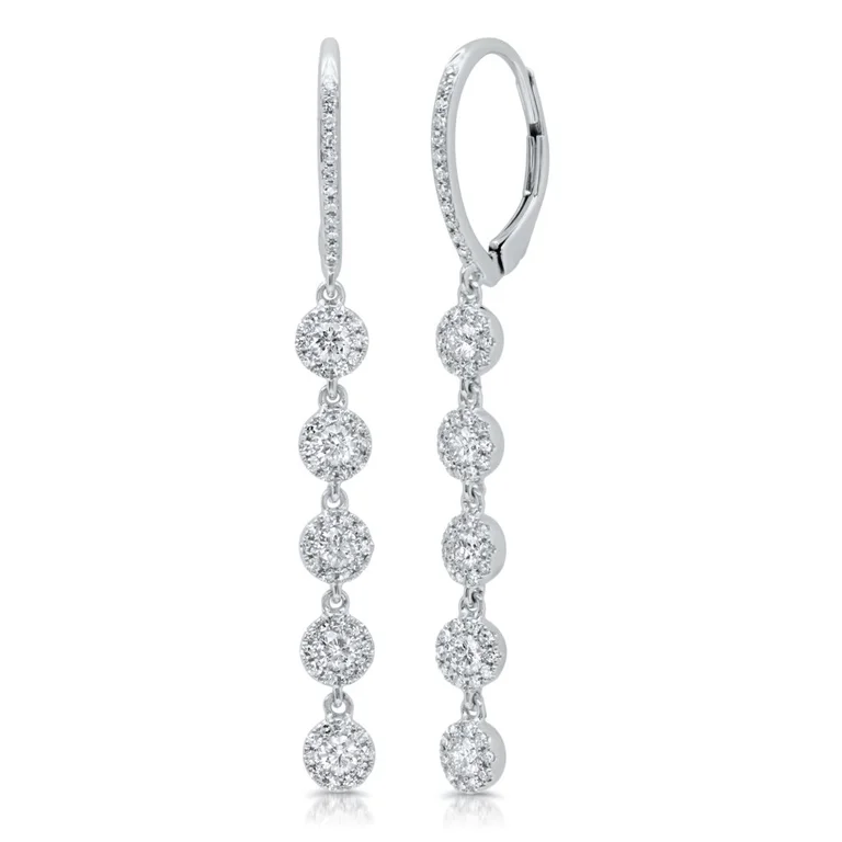 Fashion Hoop Earrings For Women-14K White Gold Diamond Halo Dangle Earrings