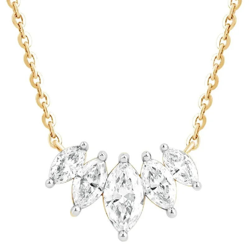 Elegant Chain Pendant Necklaces For Weddings-Yellow Gold Marquise Diamond Necklace