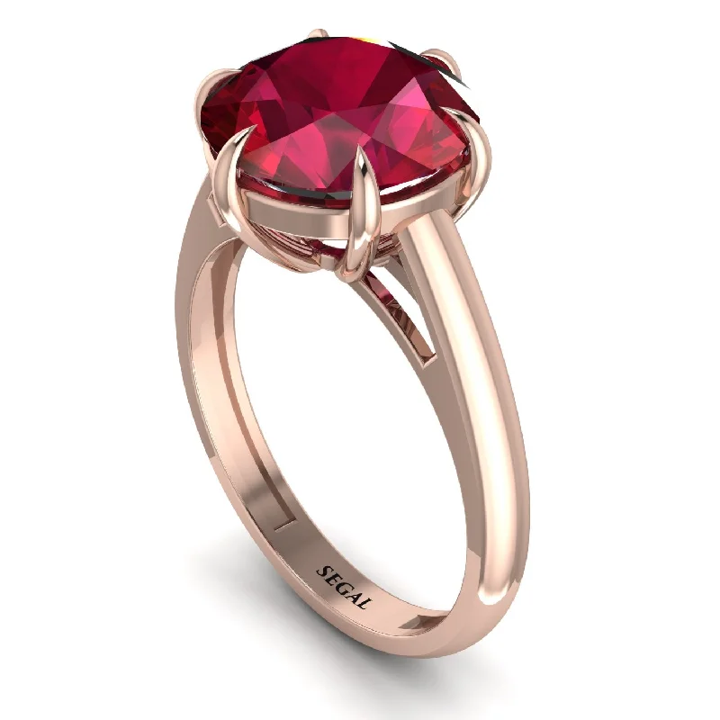 Sparkling Ruby Rings For Engagement-Round Cut Ruby Solitaire Engagement Ring - Miranda No. 11