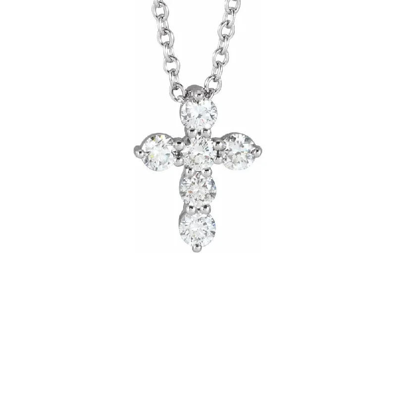 Bold Chain Pendant Necklaces For Statement Fashion-18K White Gold Small Diamond Cross with Chain