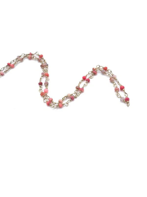 Stunning Long Beaded Necklaces For Fashionistas-Beaded Pink Opal Necklace on Yellow Gold Filled Chain