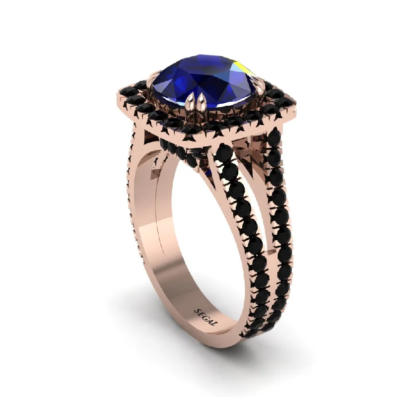 Classic Birthstone Rings For Custom Gifts-Sapphire Pave Split Shank Engagement Ring - Averie No. 44