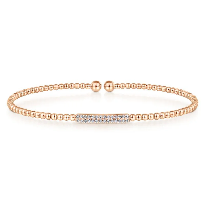 Bracelets For Family Gatherings-Gabriel & Co. - BG4119-62K45JJ - 14K Rose Gold Bujukan Bead Cuff Bracelet with Diamonds