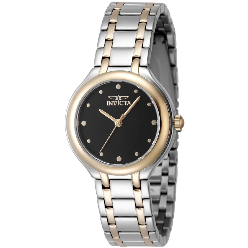 Watches With Topaz Stones-Invicta Women's Watch - Wildflower Quartz Black Dial Two Tone Steel Bracelet | 48229