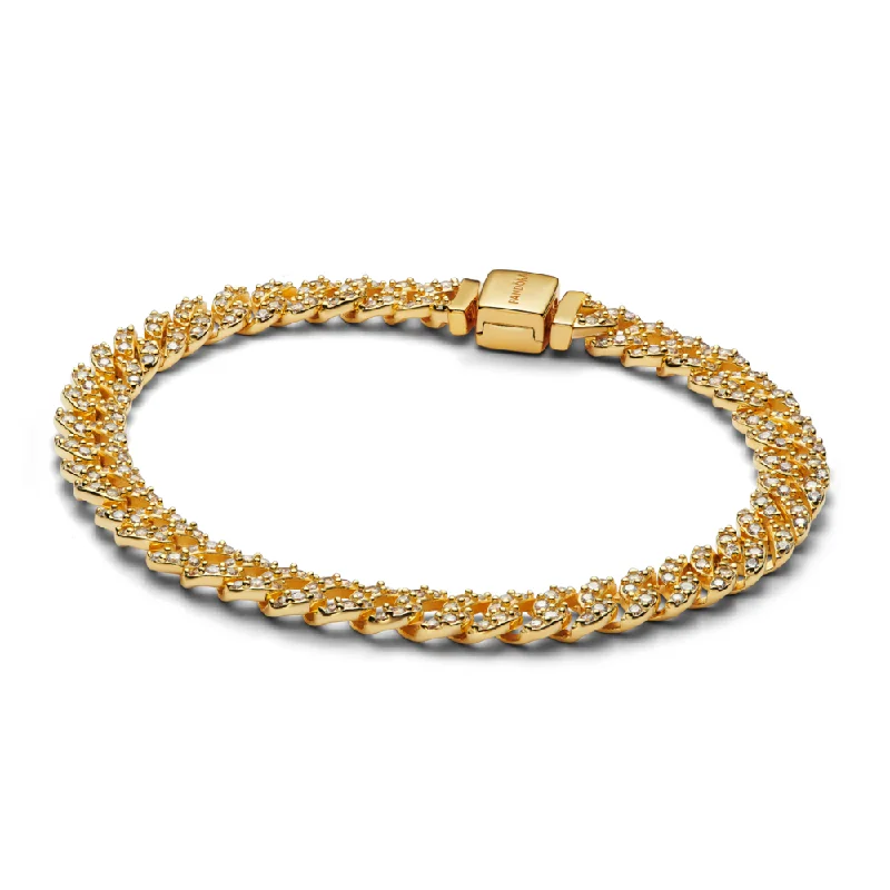 Bracelets With Circular Embellishments-Pavé Cuban Chain Bracelet 563008C01