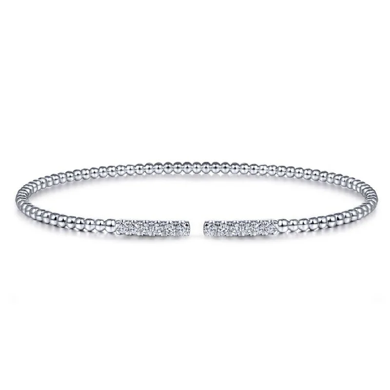 Bracelets For Boho Vibes-Gabriel & Co. - BG4218-62W45JJ - 14K White Gold Bujukan Bead Cuff Bracelet with Diamond Pavâ€š Bars