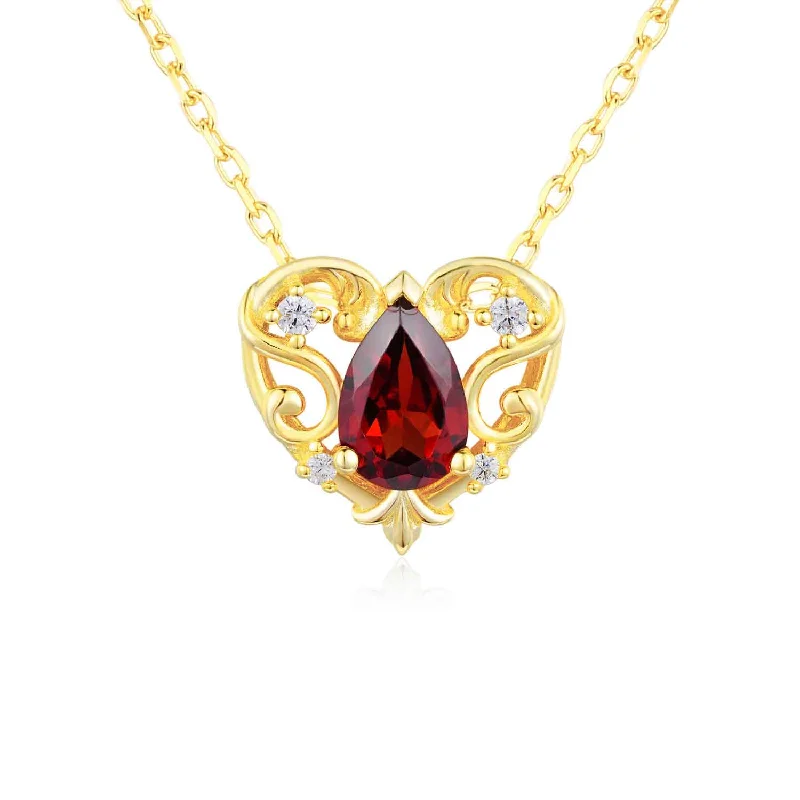 Custom Gold Chain Necklaces For Unique Designs-Rosy Heart Mozambique Garnet Necklace (Yellow Gold)