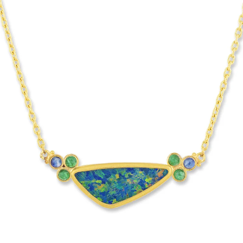 Elegant Bead Necklaces For Trendy Looks-Lika Behar "Ocean" Freeform Opal & Emerald Necklace 24K Gold