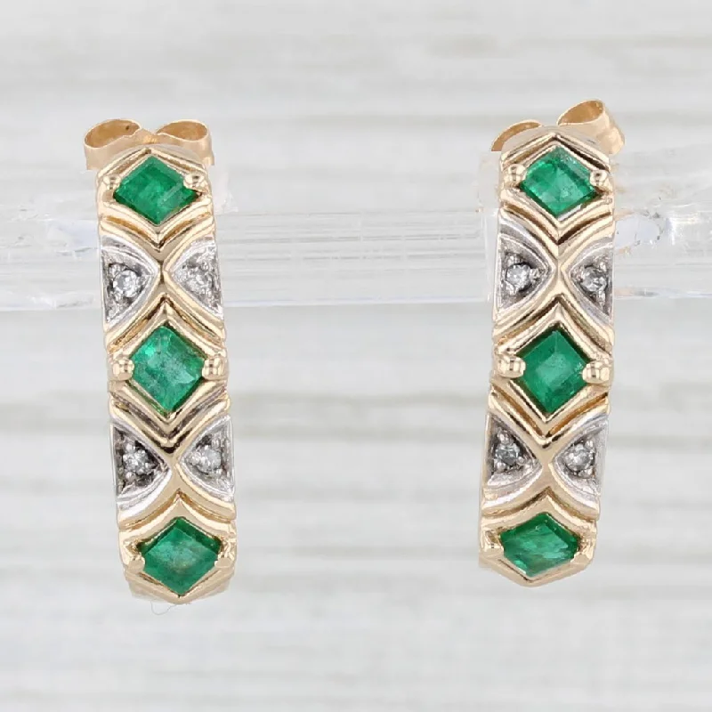 Opal Earrings For Mystical Looks-0.55ctw Emerald Diamond J-Hook Earrings 14k Yellow Gold Drops