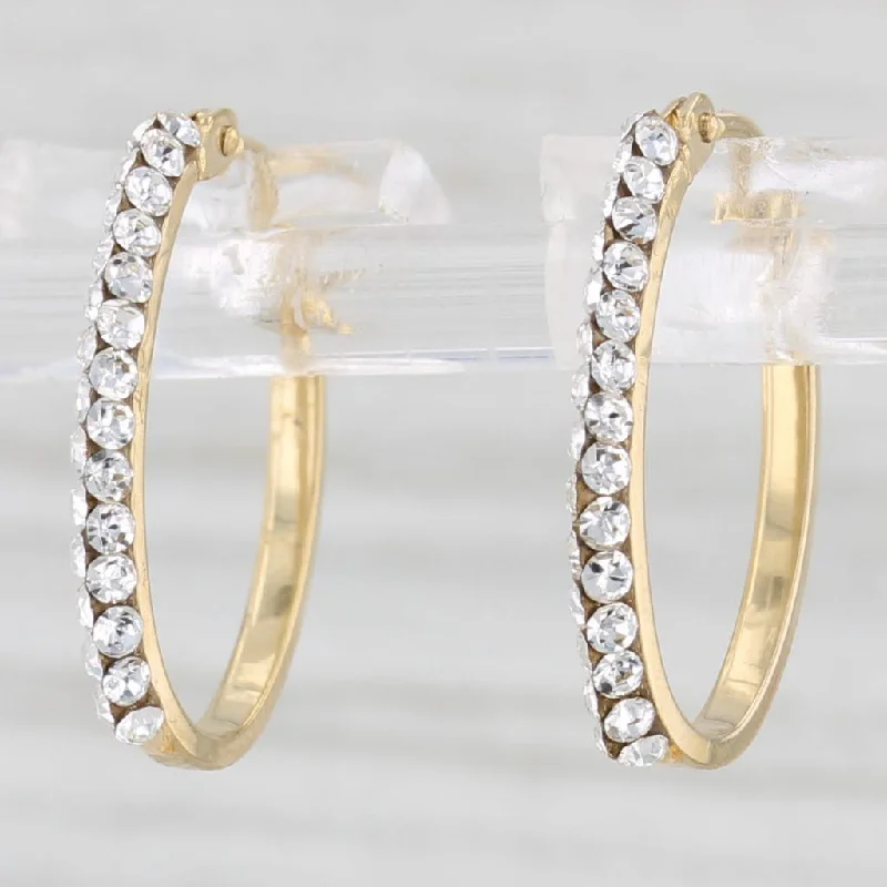 Classic Stud Earrings For Elegant Simplicity-Rhinestone Hoop Earrings 14k Yellow Gold Snap Top Oval Hoops