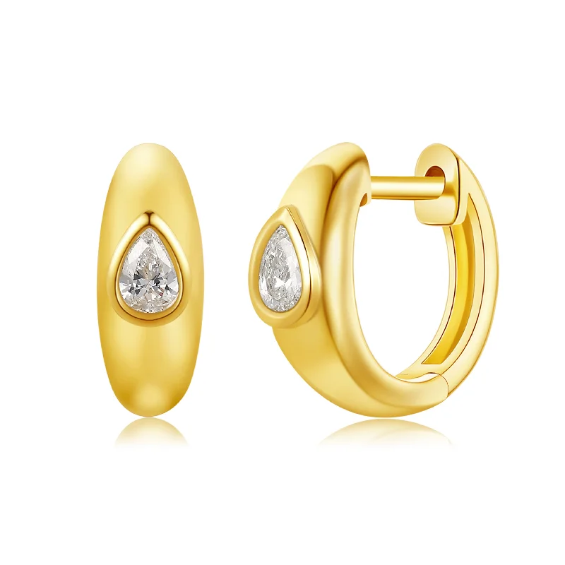 Beautiful Silver Earrings For Casual Wear-14K Yellow Gold Pear Diamond Polished Huggie Earrings