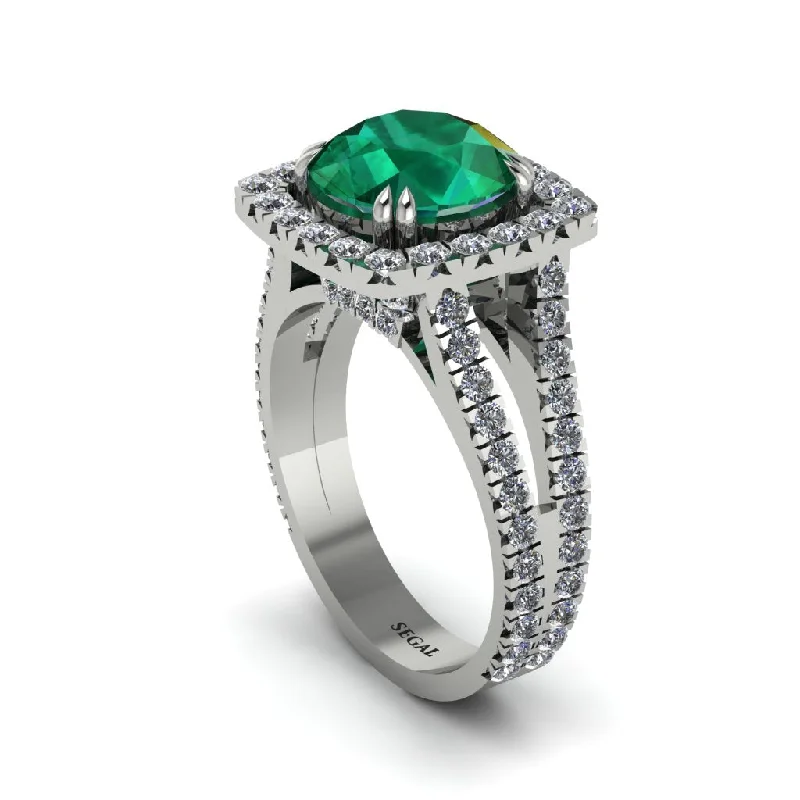 Stunning Emerald Rings For Engagement-Emerald Pave Split Shank Engagement Ring - Averie No. 6