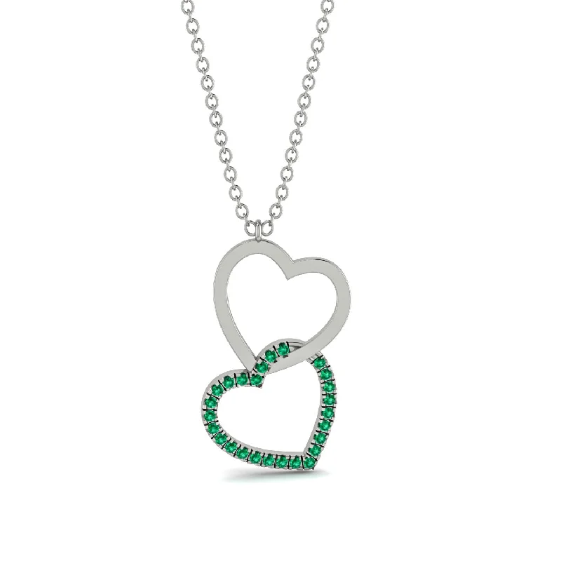 Classic Gold Necklaces For Everyday Style-Interlocked Hearts Emerald Necklace - Wendy No. 6