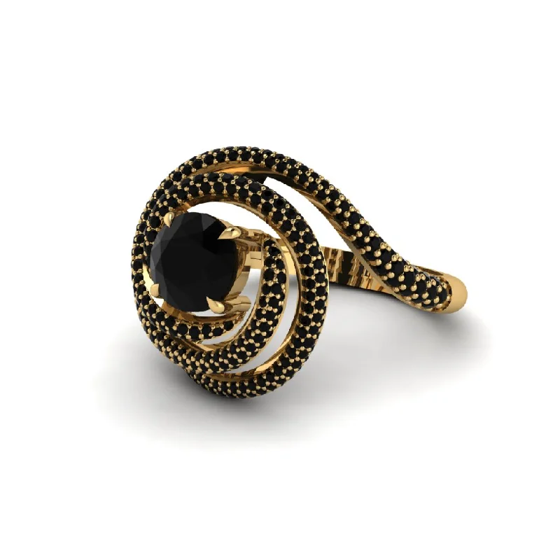 Bold Wedding Rings For Fashionistas-Black Diamond Double Halo Swirling Engagement Ring - Serena No. 37